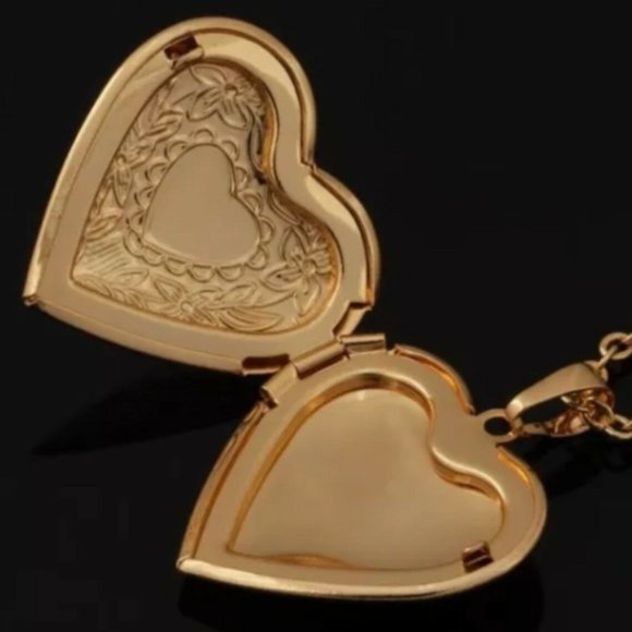 18K Gold Plated Heart Locket Pendant Necklace Photo 22" Link Chain Jewelry girls - Picture 2 of 15
